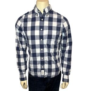 Abercrombie & Fitch Mens Muscle Fit Buffalo Check Button Down Shirt Navy Blue M